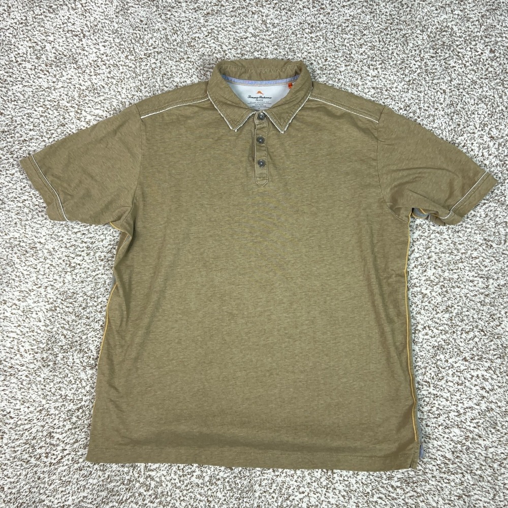 Tommy Bahama Jeans Polo Shirt Mens Large Brown Solid Pima Cotton Casual Top